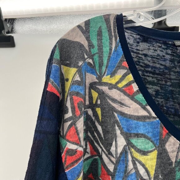 Nally & Millie Women's V-Neck Top 3/4 Sleeve Blue/Multi Print Size S/M - Picture 5 of 9